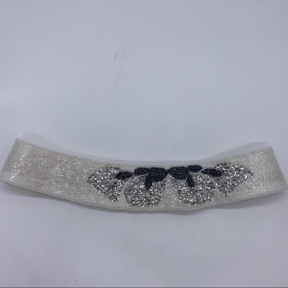 White Sequin and Beaded Belt Bold Bow Statement Piece Vintage 1980’s
